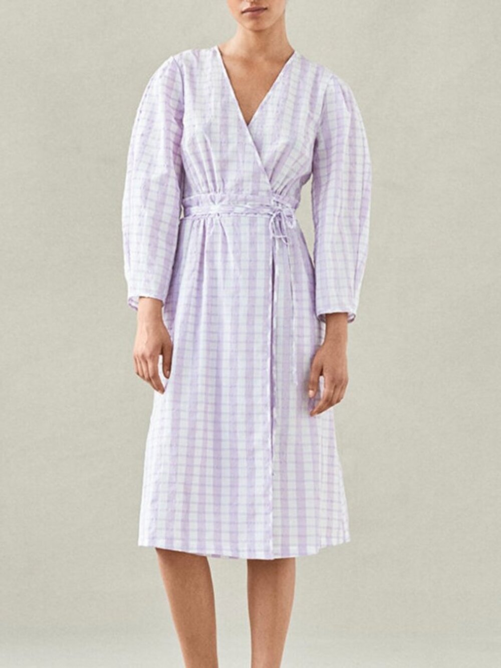 Baum und Pferdgarten Abylene Lilac Check Midi Wrap Dress 34 / XS